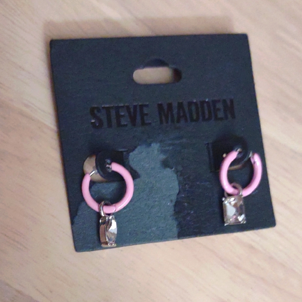 Steve Madden Sweet Pink Circle Click Mix Match Crystal Dangle Earrings Y2K